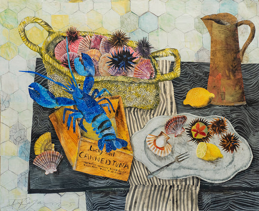 Still Life with blue lobster and sea urchins