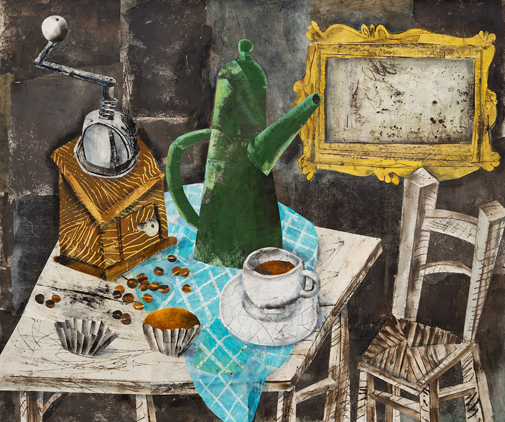 Still life with a green coffee pot