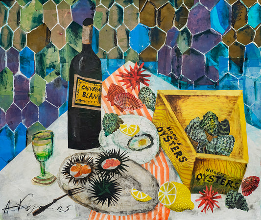 Still life with sea urchins and lemon