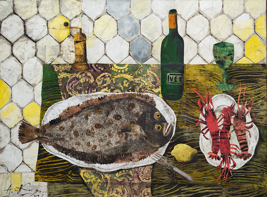 Turbot fish and langoustines